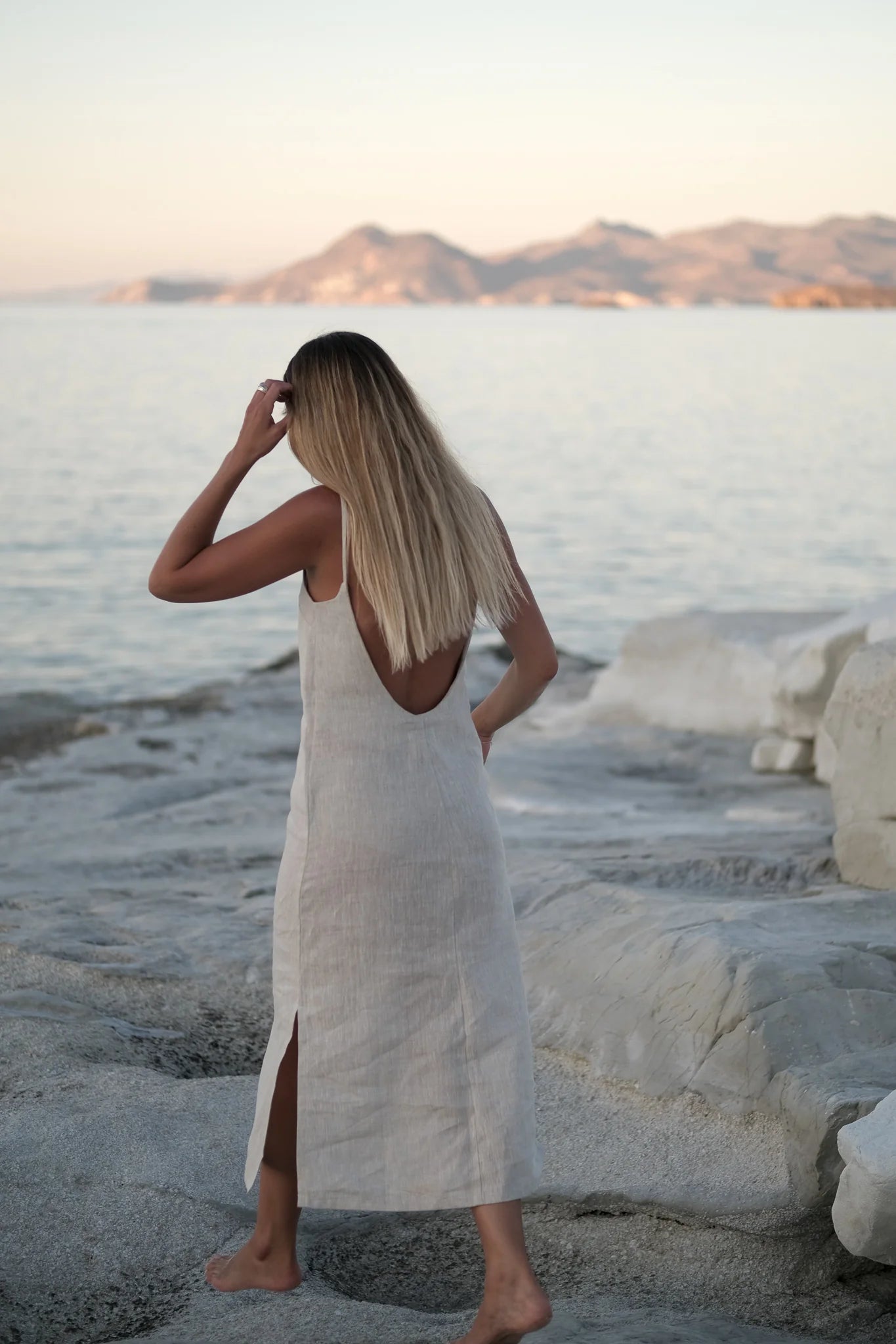 Taeve Africa Low Back Midi Linen Dress