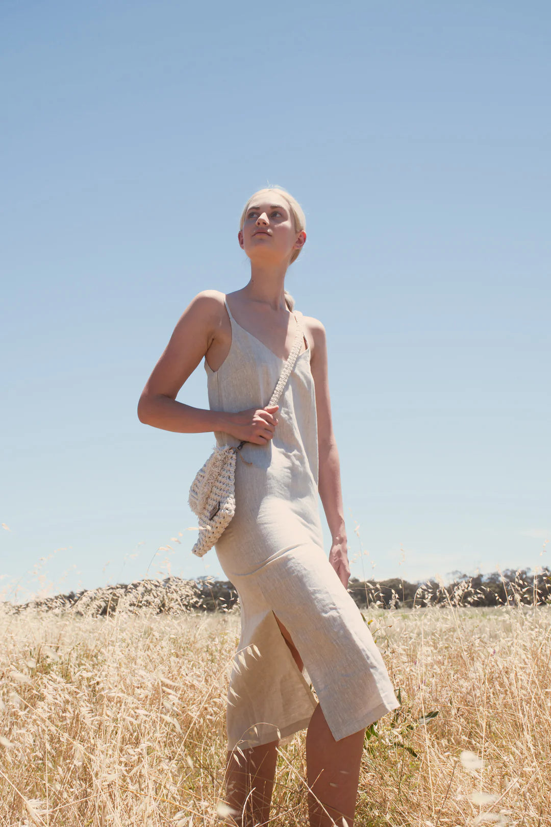 Taeve Africa Low Back Midi Linen Dress
